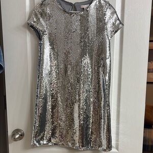 GB Girls Silver Sheath Dress Short Sleeve Crew Neck Cocktail